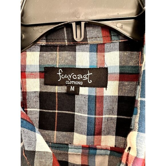 Fourcast Mens Shirt Long Sleeve Collar Button Up Blue/Red Plaid Cotton Blend. M - Picture 5 of 8